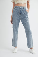 ELARA PLEATED HIGH RISE STRAIGHT LEG JEANS