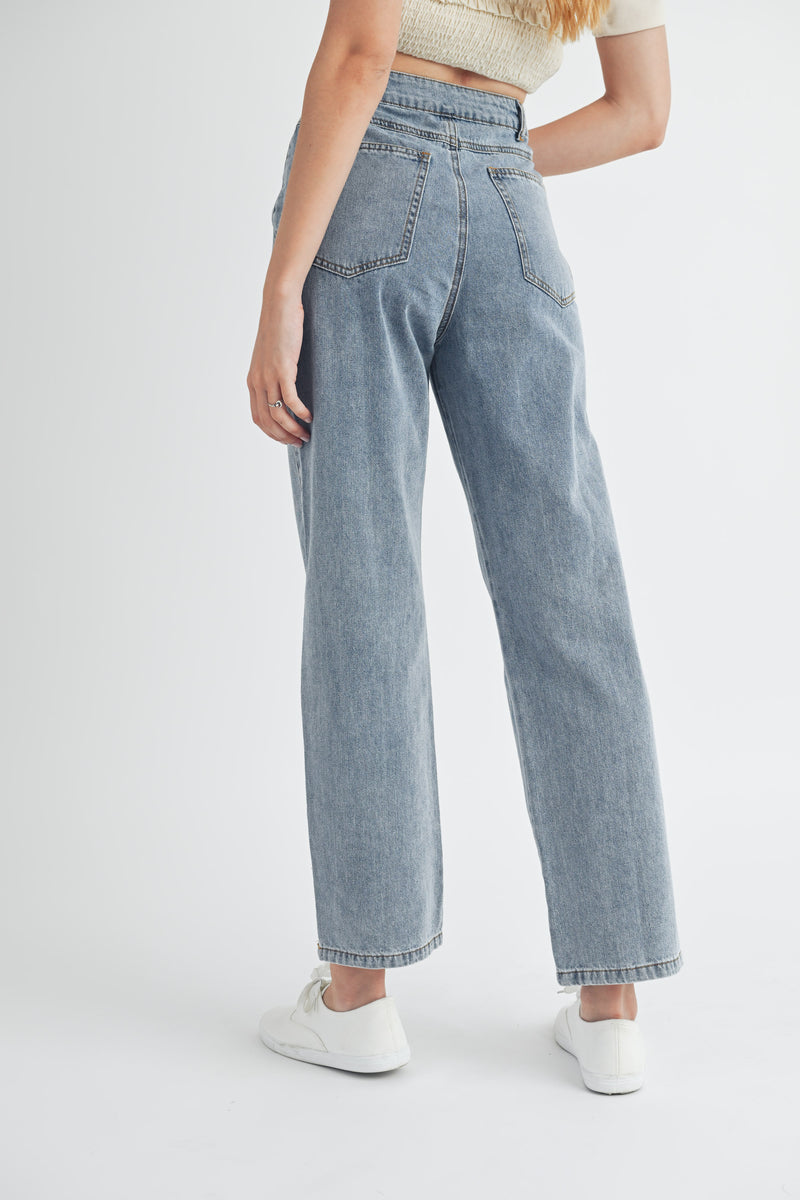 ELARA PLEATED HIGH RISE STRAIGHT LEG JEANS