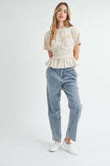 ELARA PLEATED HIGH RISE STRAIGHT LEG JEANS