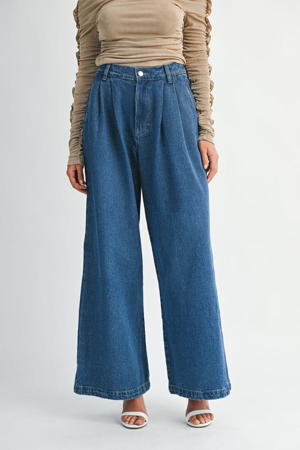 MADDISON DENIM LONG WIDE LEG PANTS