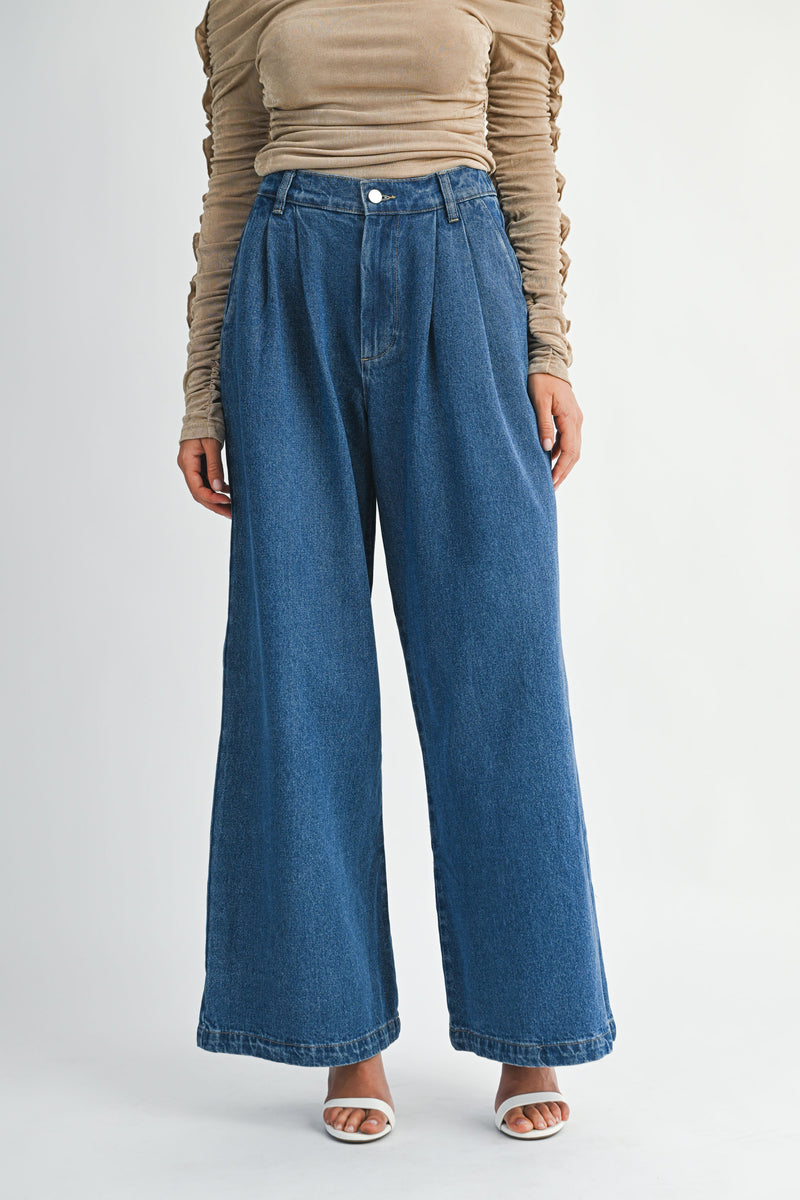 MADDISON DENIM LONG WIDE LEG PANTS