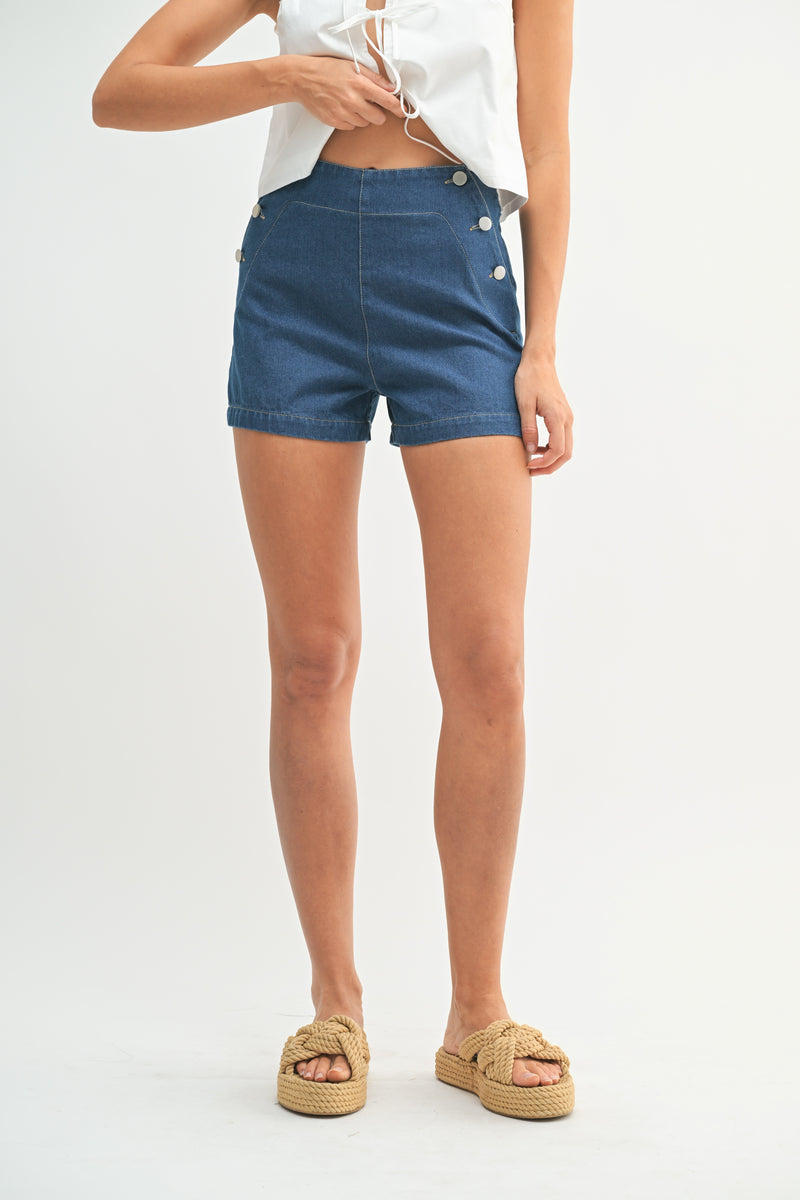 LINDEN DOUBLE BUTTON DENIM SHORTS