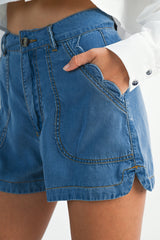 MYISHA SCALLOP DETAIL DENIM SHORTS