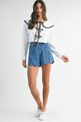MYISHA SCALLOP DETAIL DENIM SHORTS