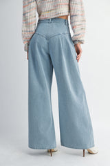 KAYLEIGH PIN TUCK WIDE LEG DENIM PANTS