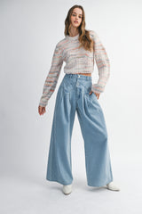KAYLEIGH PIN TUCK WIDE LEG DENIM PANTS