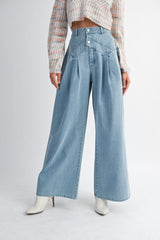 KAYLEIGH PIN TUCK WIDE LEG DENIM PANTS