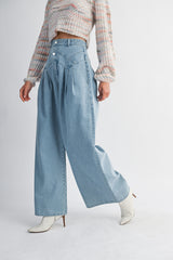 KAYLEIGH PIN TUCK WIDE LEG DENIM PANTS