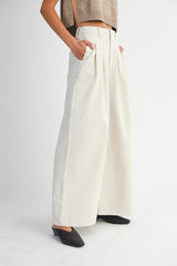 ILSA PLEATED WASHED TWILL WIDE LEG PANTS