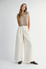 ILSA PLEATED WASHED TWILL WIDE LEG PANTS