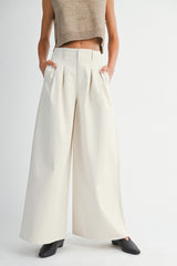 ILSA PLEATED WASHED TWILL WIDE LEG PANTS