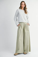 ILSA PLEATED WASHED TWILL WIDE LEG PANTS