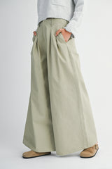 ILSA PLEATED WASHED TWILL WIDE LEG PANTS