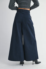 ILSA PLEATED WASHED TWILL WIDE LEG PANTS
