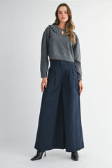 ILSA PLEATED WASHED TWILL WIDE LEG PANTS