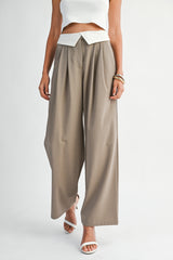 ENSLEY CONTRAST WAIST LONG PANTS