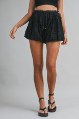 KAYLANI LACE TRIM DETAILED BUBBLE HEM SHORTS