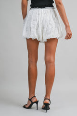 KAYLANI LACE TRIM DETAILED BUBBLE HEM SHORTS