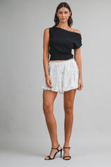 KAYLANI LACE TRIM DETAILED BUBBLE HEM SHORTS