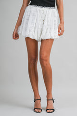 KAYLANI LACE TRIM DETAILED BUBBLE HEM SHORTS