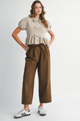 DEMETRIA TWILL DRAW STRING PANTS