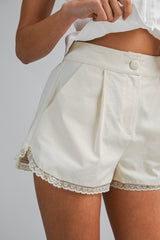 GABI TWILL LACE HEM SHORTS