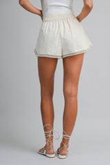 GABI TWILL LACE HEM SHORTS