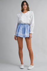 STACY RIC RAC TRIMMED SHIRRING MINI SKORT