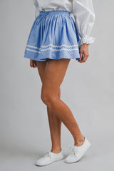 STACY RIC RAC TRIMMED SHIRRING MINI SKORT