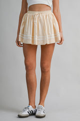STACY RIC RAC TRIMMED SHIRRING MINI SKORT