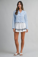 STACY RIC RAC TRIMMED SHIRRING MINI SKORT