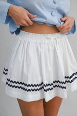 STACY RIC RAC TRIMMED SHIRRING MINI SKORT