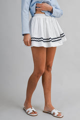STACY RIC RAC TRIMMED SHIRRING MINI SKORT