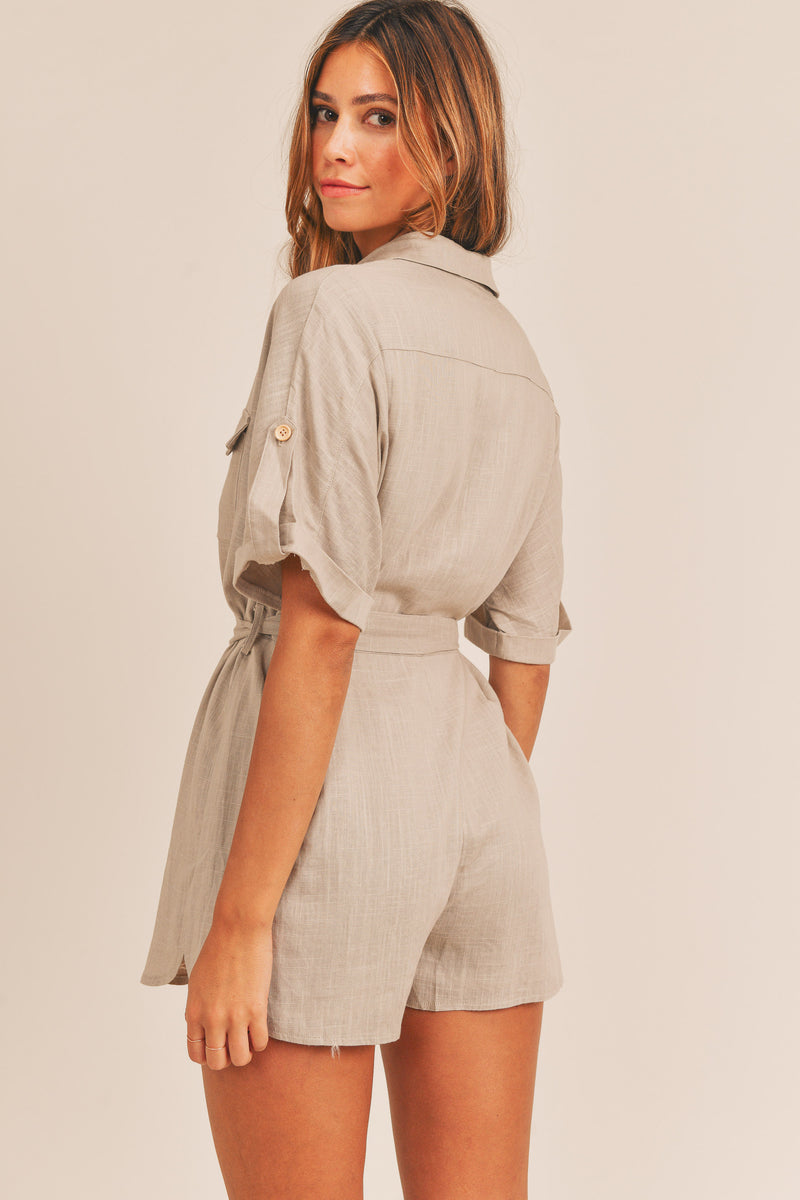 ALICE LINEN BUTTON UP ROMPER