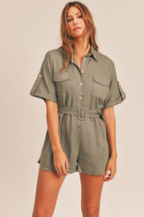 ALICE LINEN BUTTON UP ROMPER