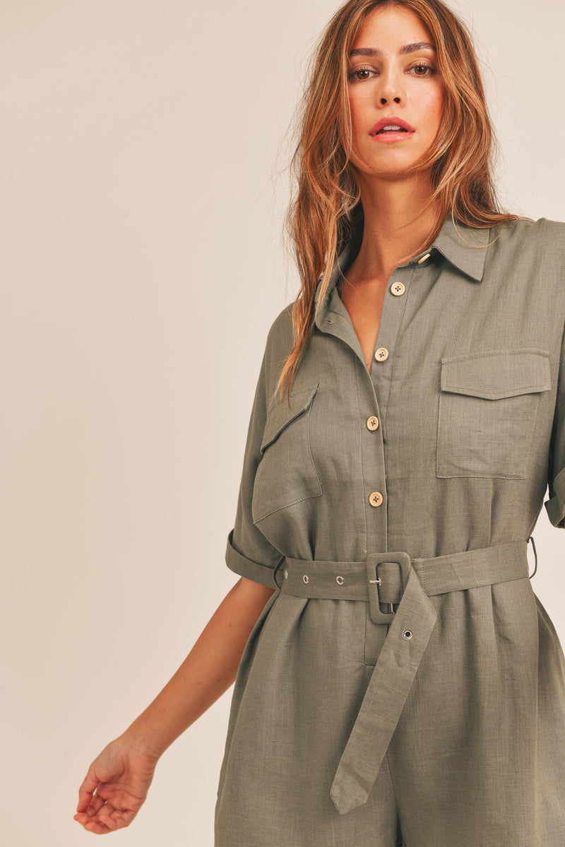 ALICE LINEN BUTTON UP ROMPER