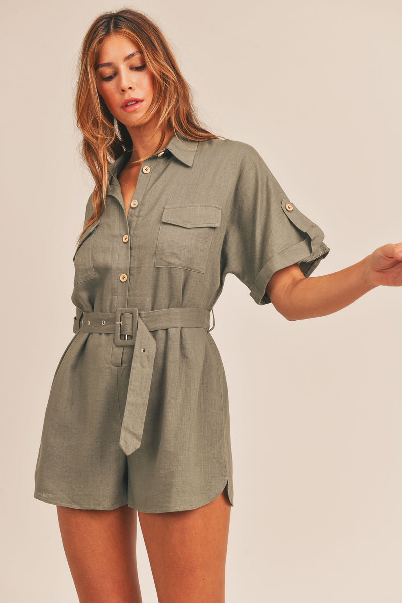 ALICE LINEN BUTTON UP ROMPER