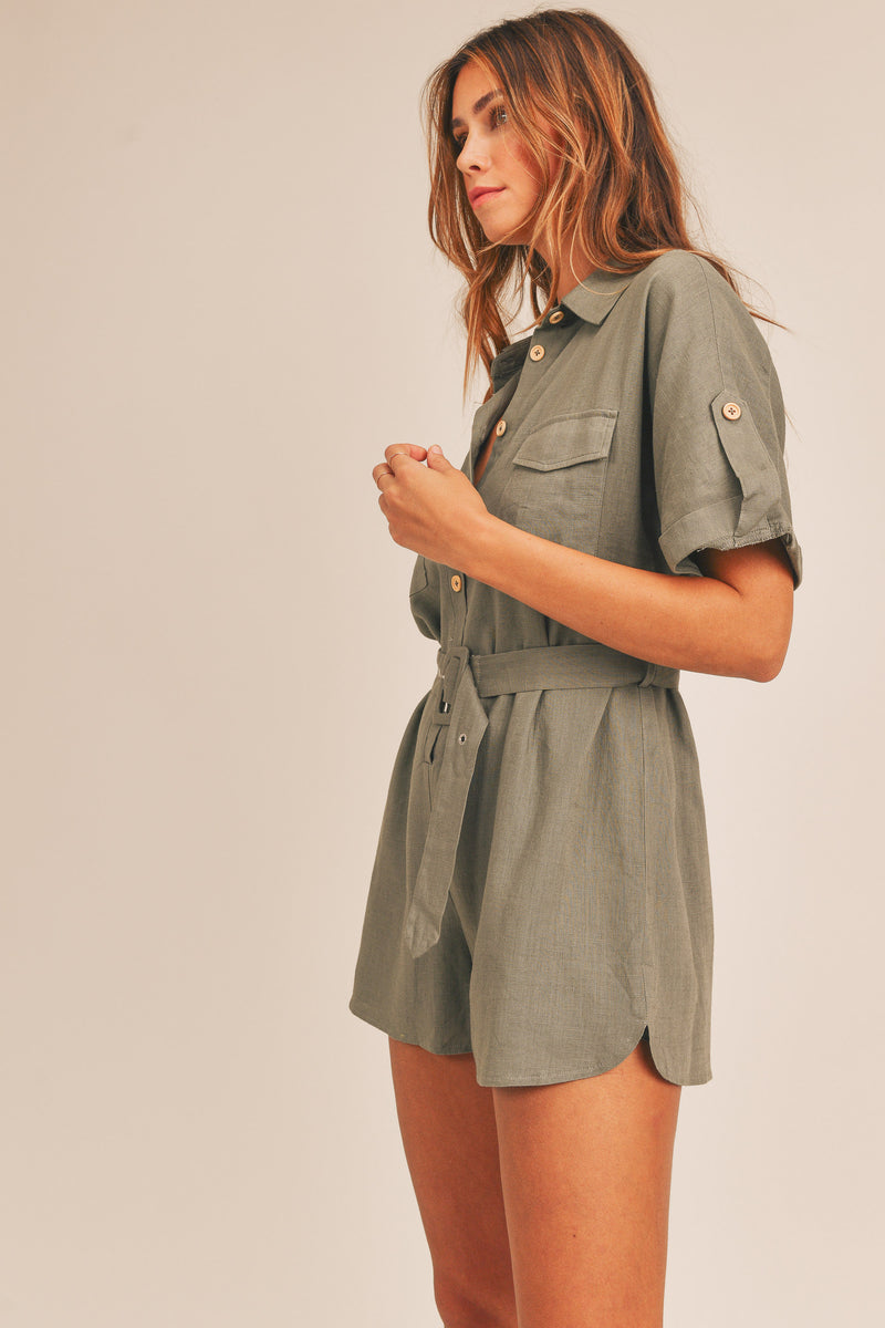 ALICE LINEN BUTTON UP ROMPER