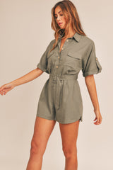 ALICE LINEN BUTTON UP ROMPER