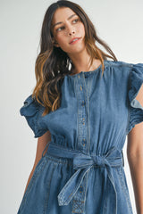 ISOLDE ELASTIC WASITBAND DENIM ROMPER