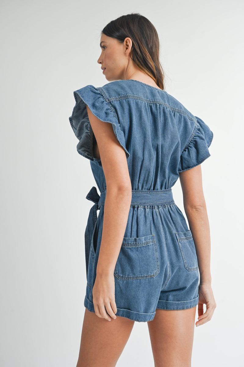 ISOLDE ELASTIC WASITBAND DENIM ROMPER