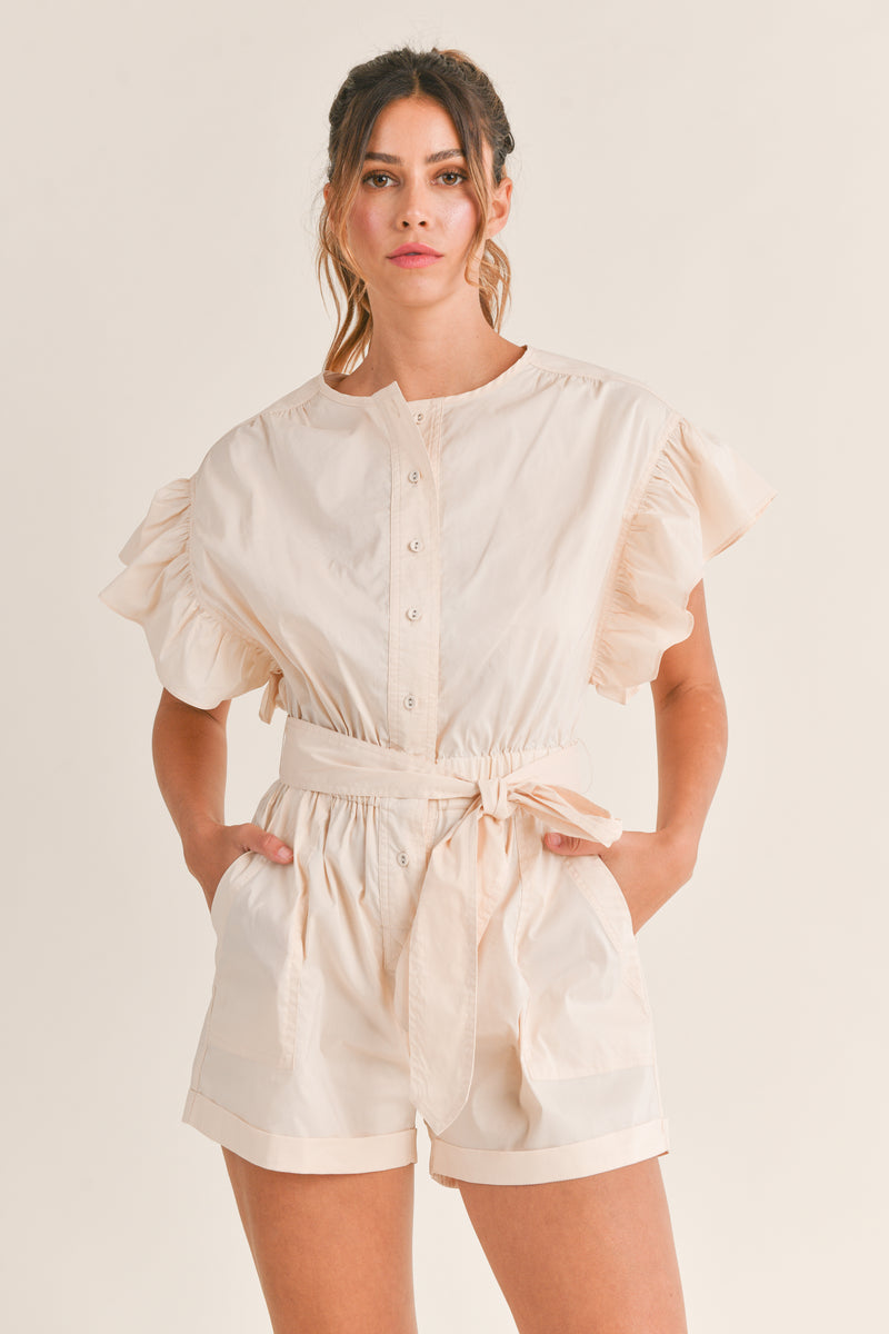 KENDRA RUFFLE SLEEVE ROMPER