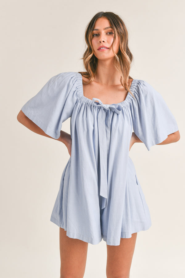 MYISHA SQUARE NECK BOW TIED ROMPER