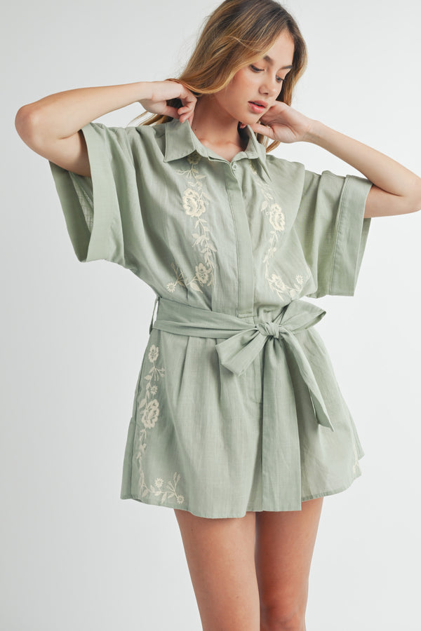 ADDALYN EMBROIDERED BUTTON DOWN SHIRTS COLLAR ROMPER