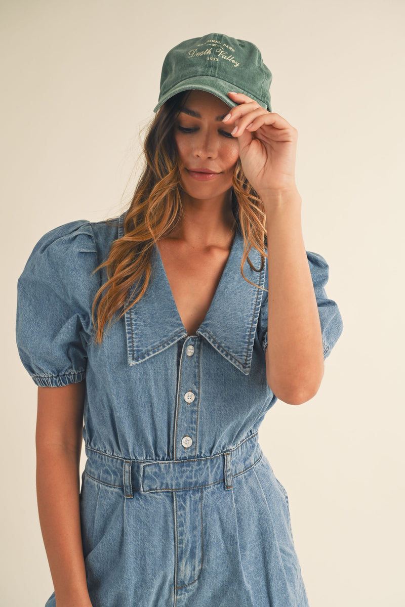 CAPRICE PUFF SLEEVE DENIM ROMPER