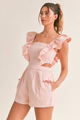 ILIANA RUFFLED SLEEVE CUT OUT ROMPER