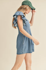 GUINEVERE RUFFLE SLEEVE DENIM ROMPER