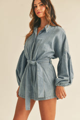 WREN BALLOON SLEEVE BUTTON SHIRTS ROMPER