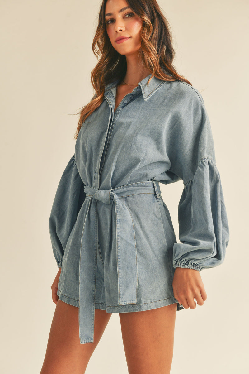 WREN BALLOON SLEEVE BUTTON SHIRTS ROMPER
