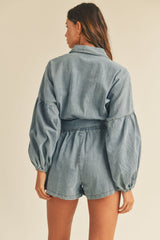 WREN BALLOON SLEEVE BUTTON SHIRTS ROMPER